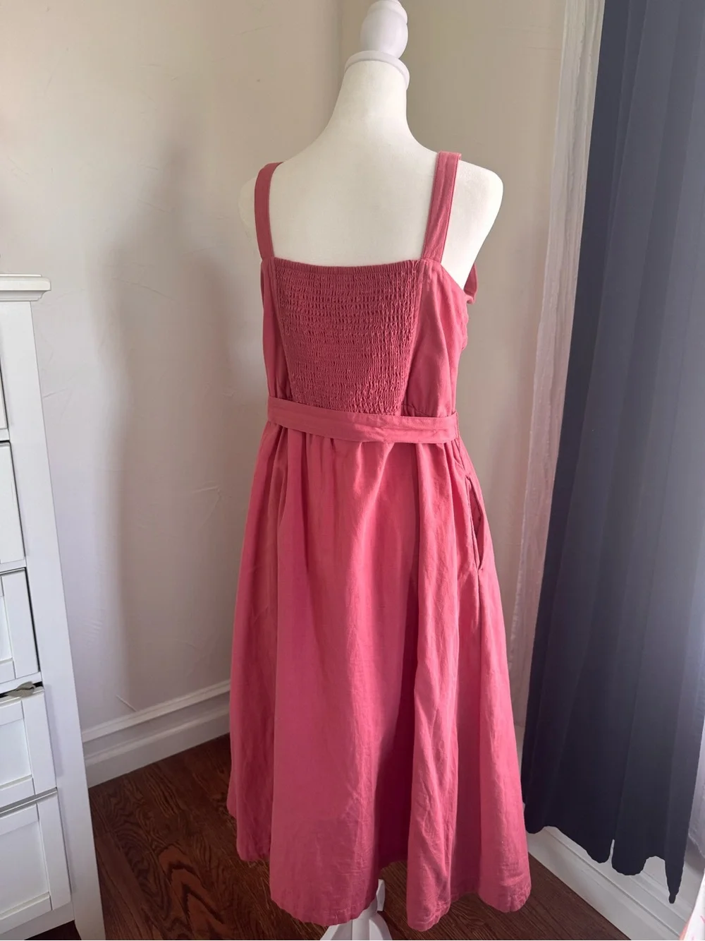 Pact Rose Pink Button-Front Midi Dress with Self Tie - Picture 2 of 4